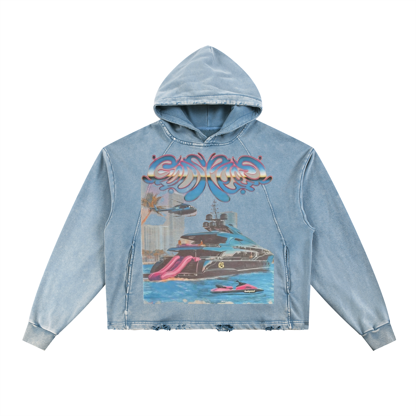 Vintage Washed Frayed-Hem Hoodie