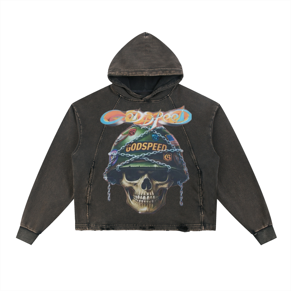Vintage Washed Frayed-Hem Hoodie