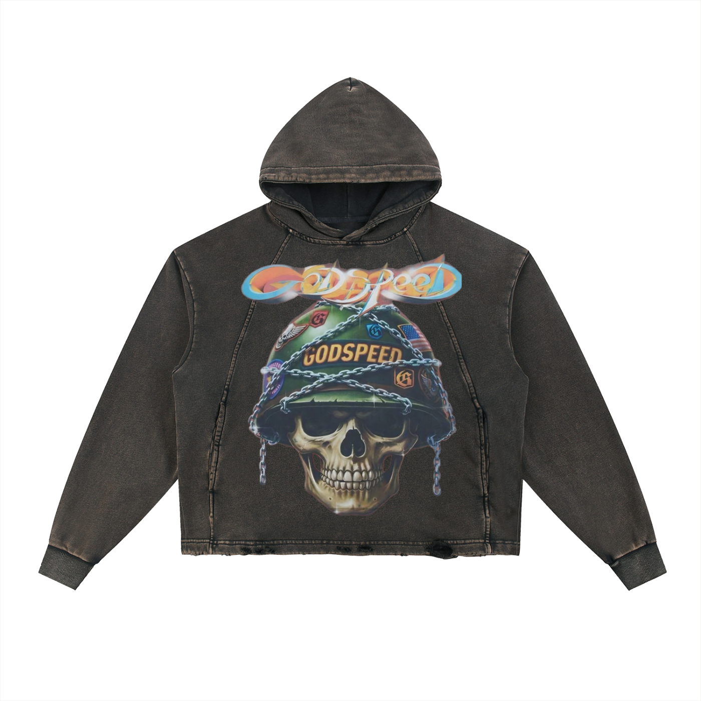 Vintage Washed Frayed-Hem Hoodie