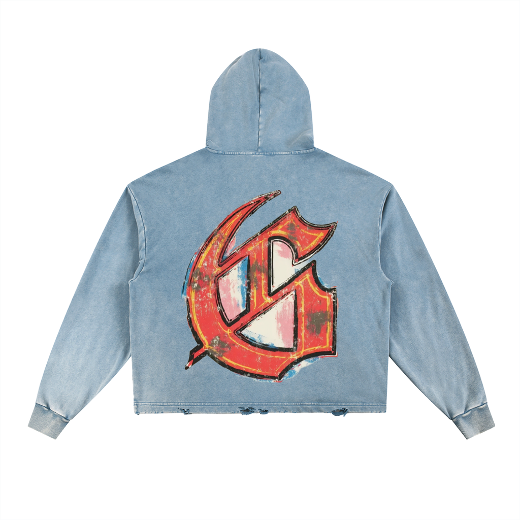 Vintage Washed Frayed-Hem Hoodie