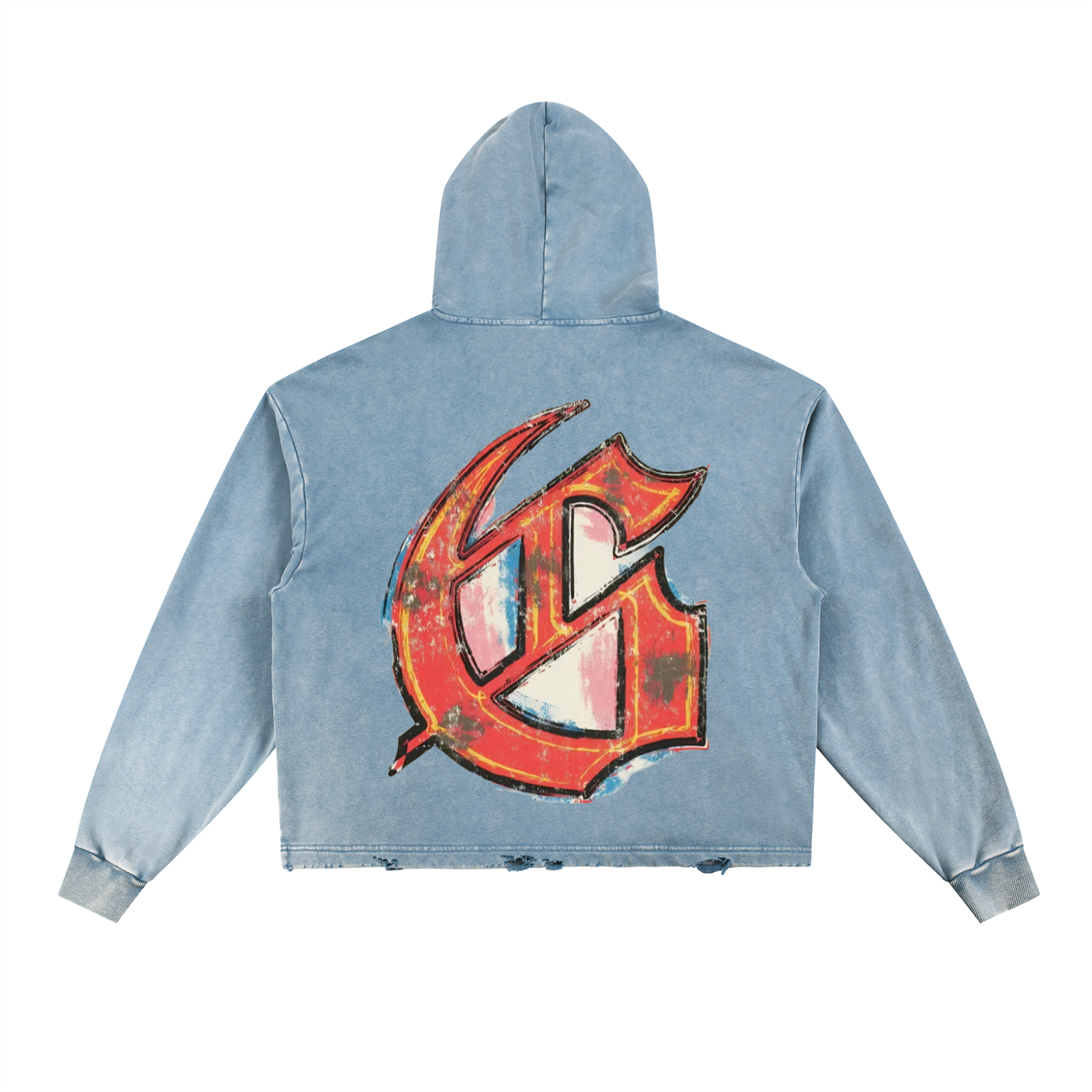 Vintage Washed Frayed-Hem Hoodie