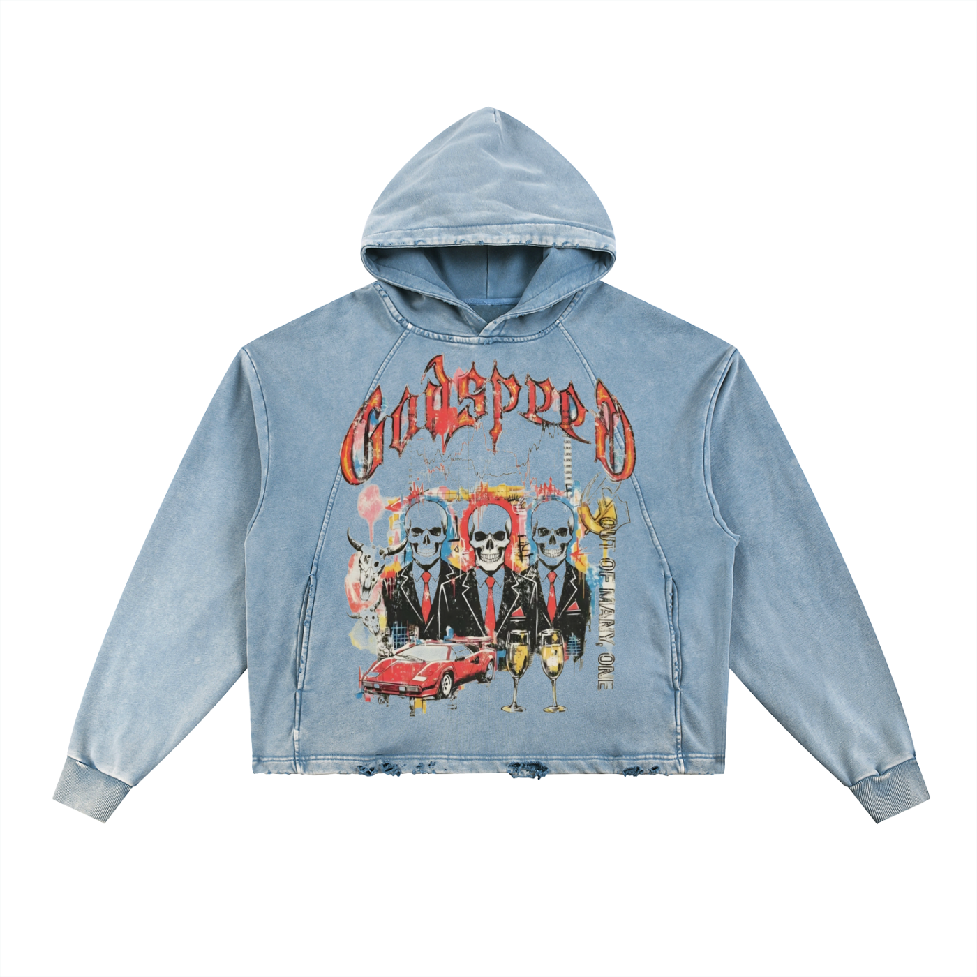Vintage Washed Frayed-Hem Hoodie